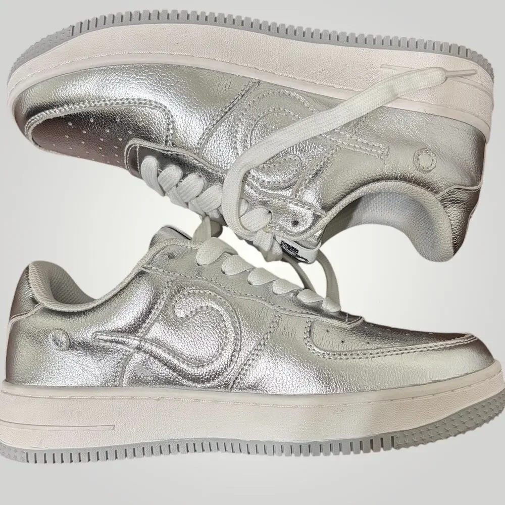 Who Knows Brand Type-1 Silver Metallic Sneakers Size 6 Chrome Question Mark Rare